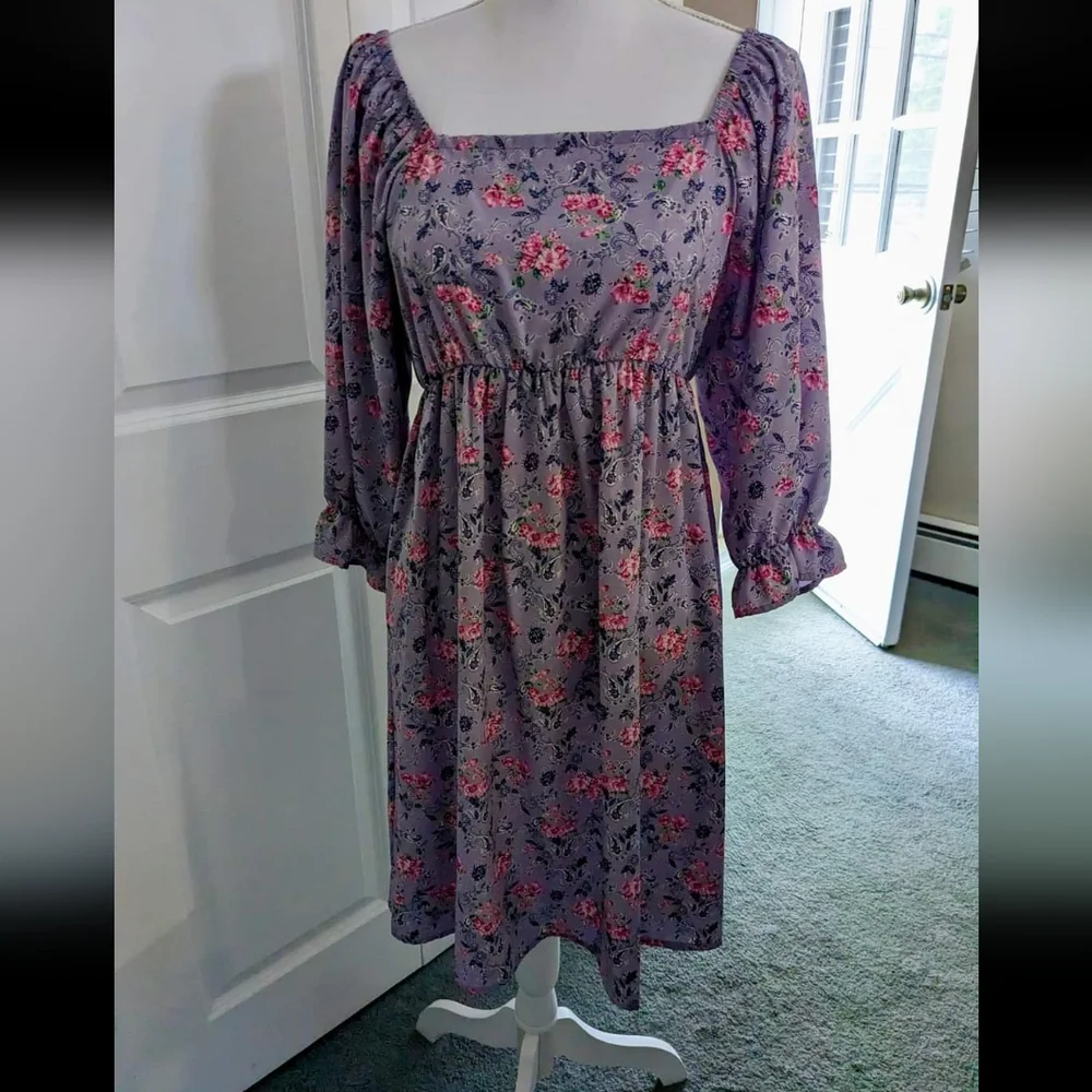 Egs California floral square neck babydoll dress M - Picture 2 of 5